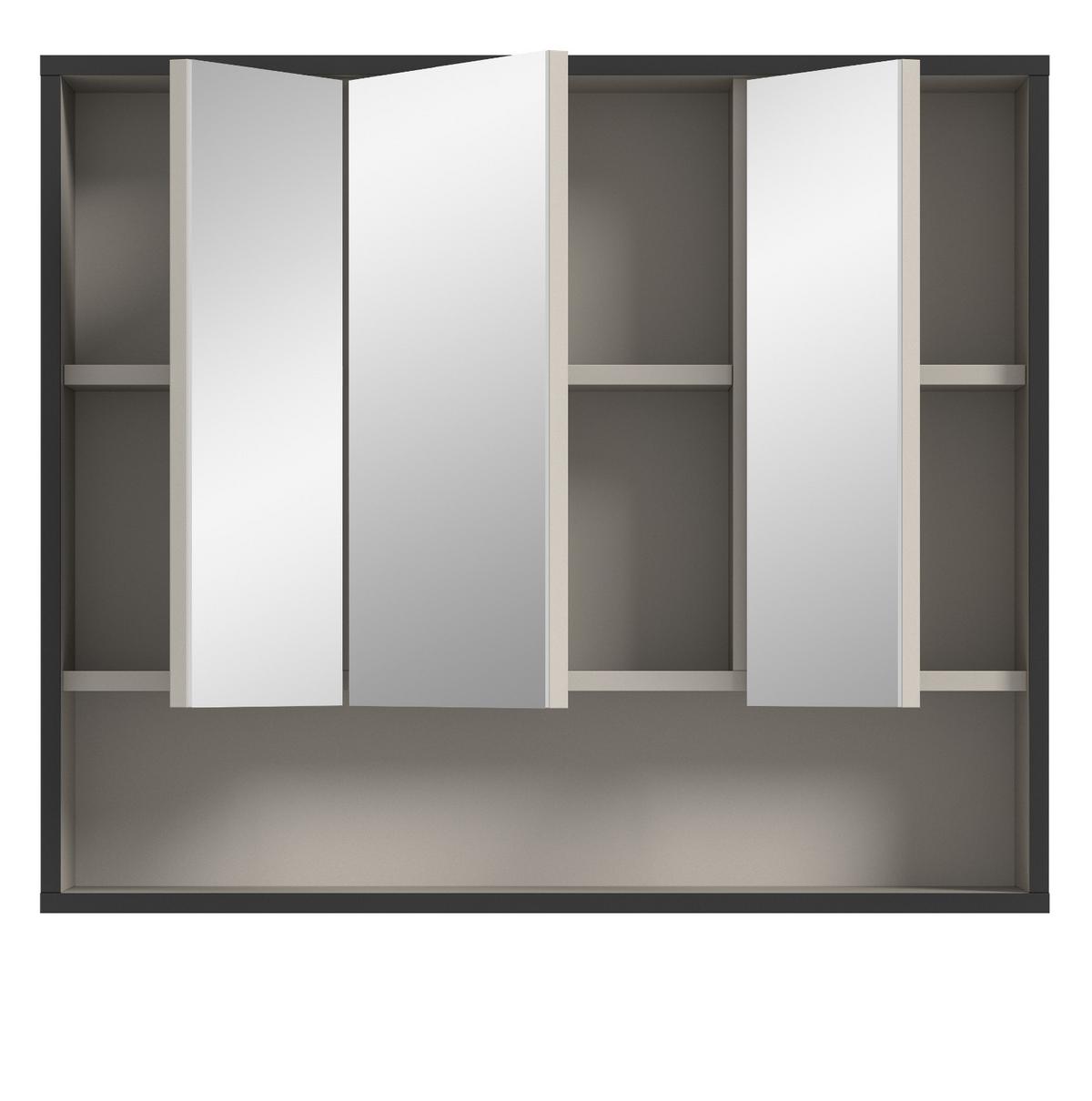 SPIEGELSCHRANK schwarz, sand 80 cm 3-türig, Badschrank mit Soft-Close - Sandfarben/Schwarz, Glas/Holzwerkstoff (80/68/19cm) - Inn.Furn