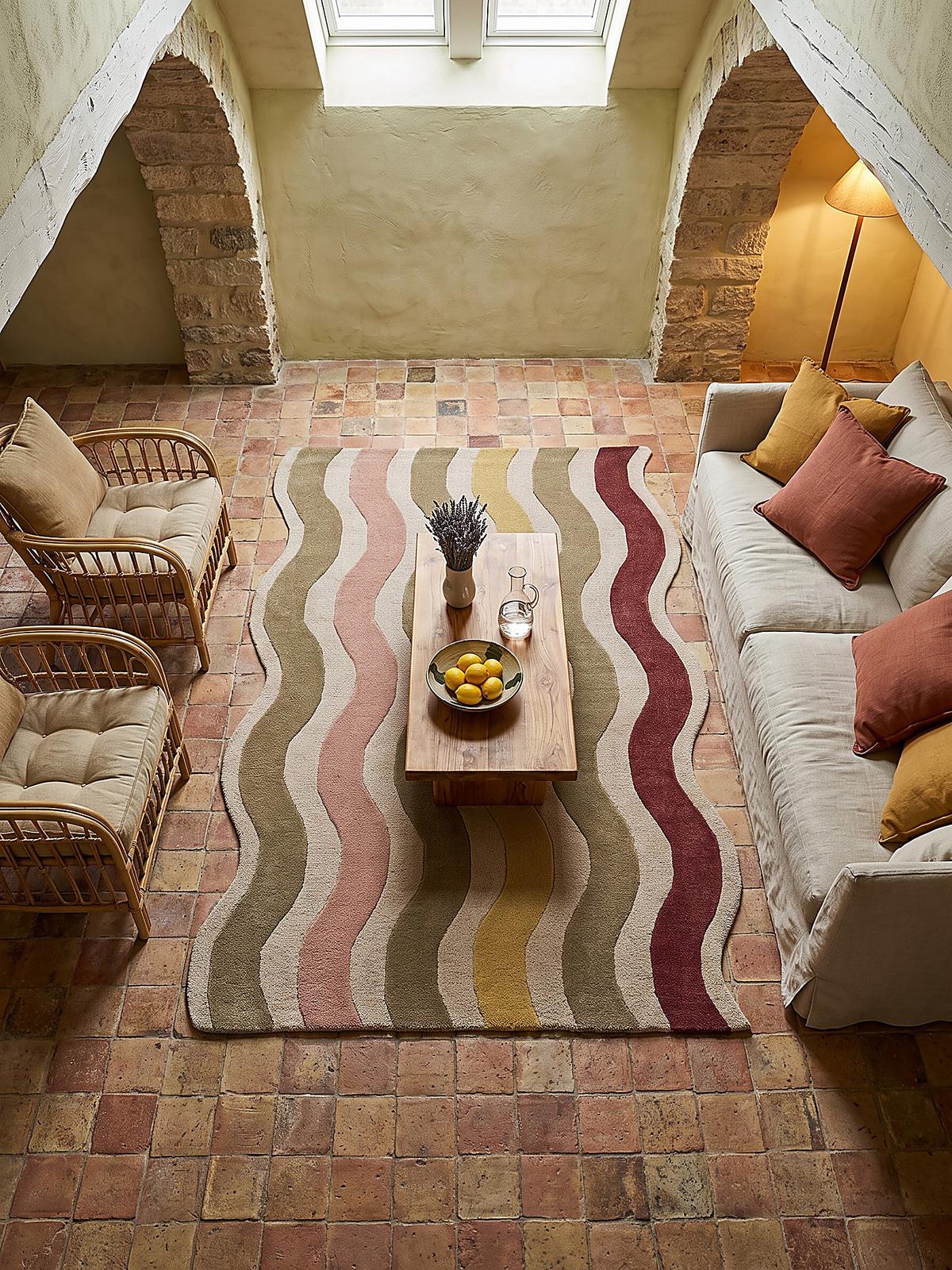 WOLLTEPPICH handgetuftet MONNOW, Wellenstreifen, Natur-Rot, 140 x 200 cm - Beige, Textil (140/200cm) - KADIMA DESIGN