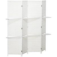 PARAVENT 4-teilig aus Papierfaser Weiß - Weiß, Holz (1.6/180cm) - HOMCOM