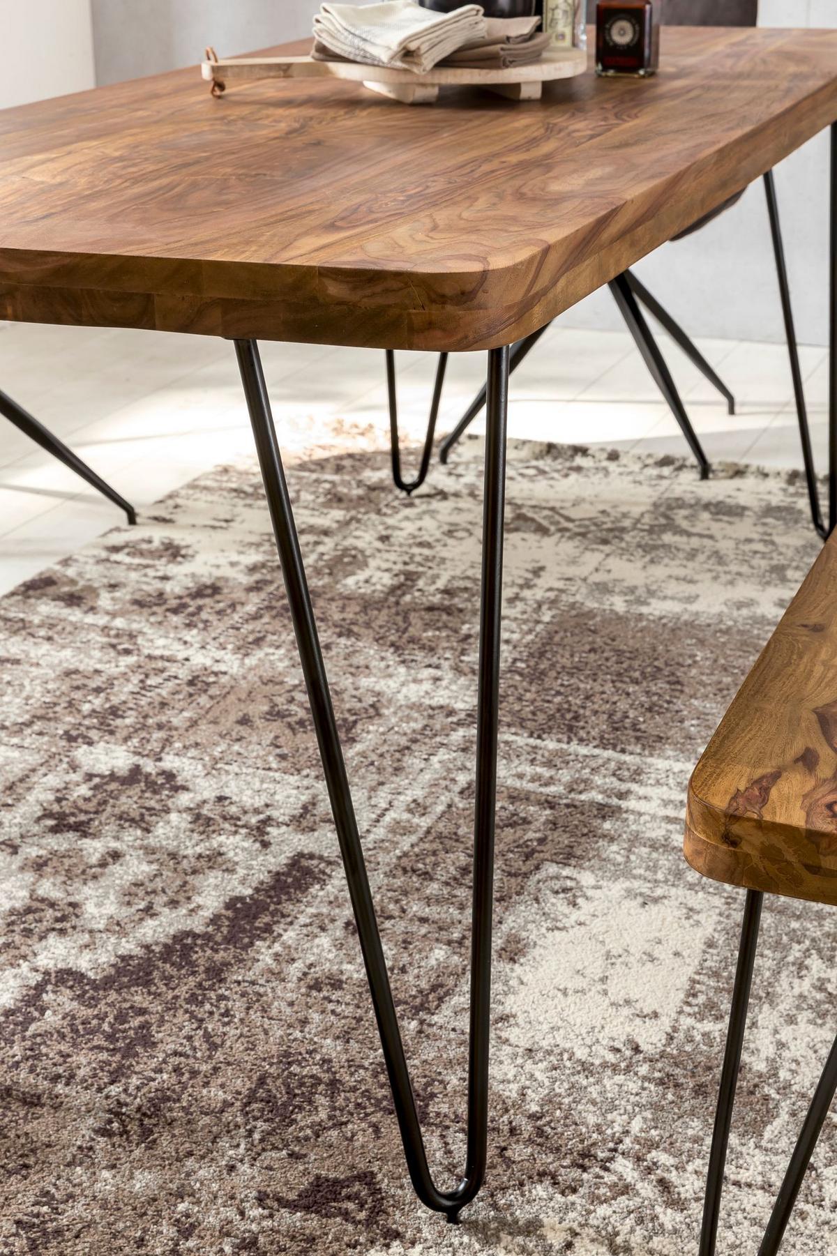 ESSTISCH Massivholz Metallbeine Handgefertigt BALU, Braun 120x80x76 cm - Schwarz/Braun, Holz/Metall (80/120/76cm) - KADIMA DESIGN