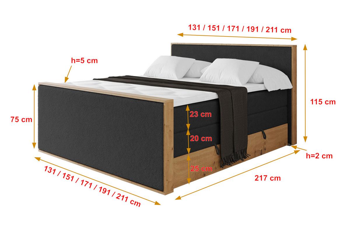 BOXSPRINGBETT LOLLI9 -Z-KING 140x200 - H3/H4 Schwarz - Schwarz Hochglanz, Holzwerkstoff (140/200cm) - ALTDECOR