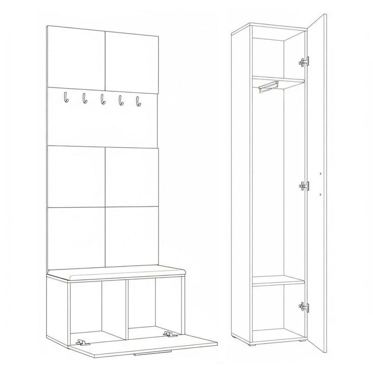 GARDEROBENSCHRANK MODULO 120,6/204/40 cm Modern Garderobe-Set Schwarz - Schwarz/Grau, Holzwerkstoff (120.6/204/40cm) - MASSENO
