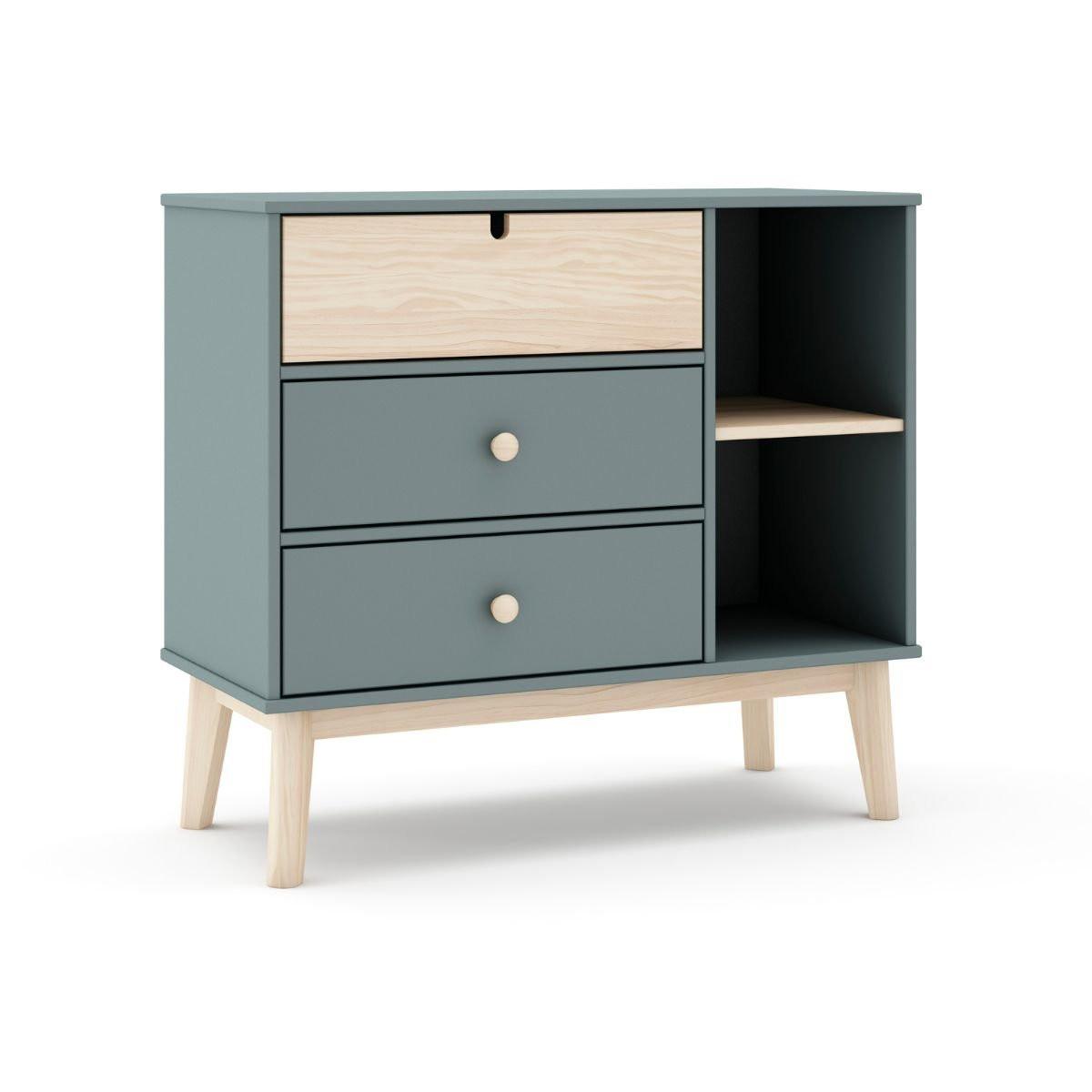 KOMMODE 3 Schubladen und 2 Fächer L90 cm - Estefania - Grün, Holzwerkstoff (40/81/90cm) - Calicosy