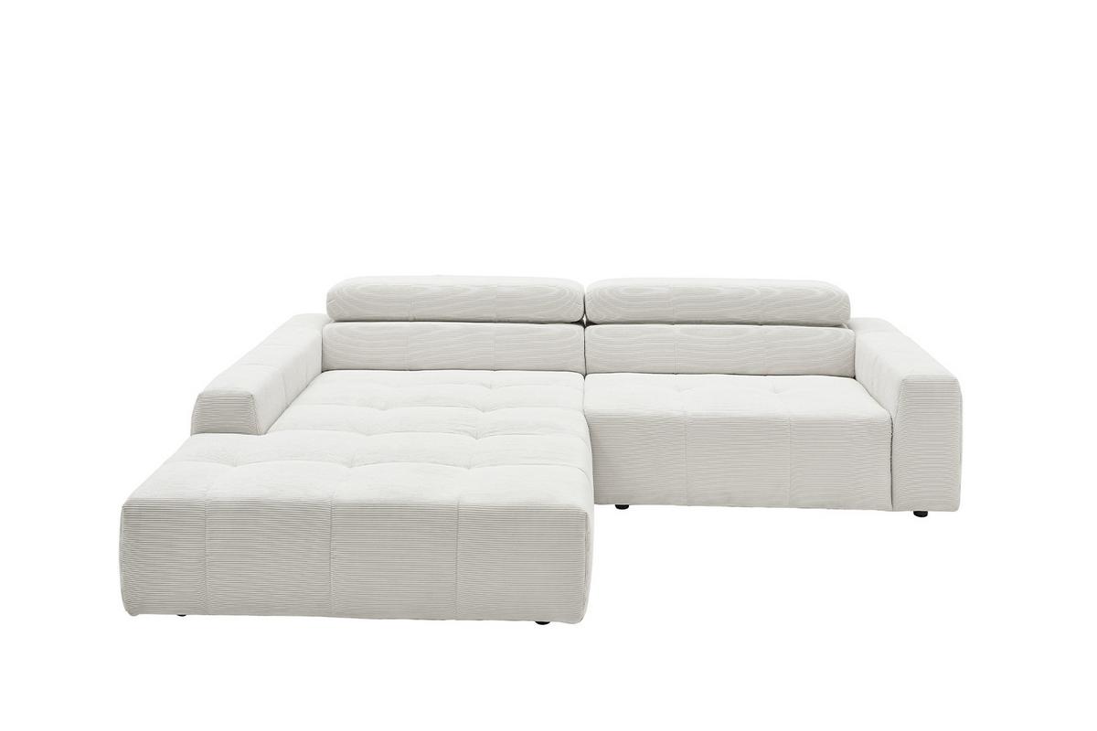 ECKSOFA MIT MOTORISCHEM SITZVORZUG RENO Weiß Cord Relaxfunktion - Schwarz/Weiß, Kunststoff/Textil (258/217cm) - KAWOLA