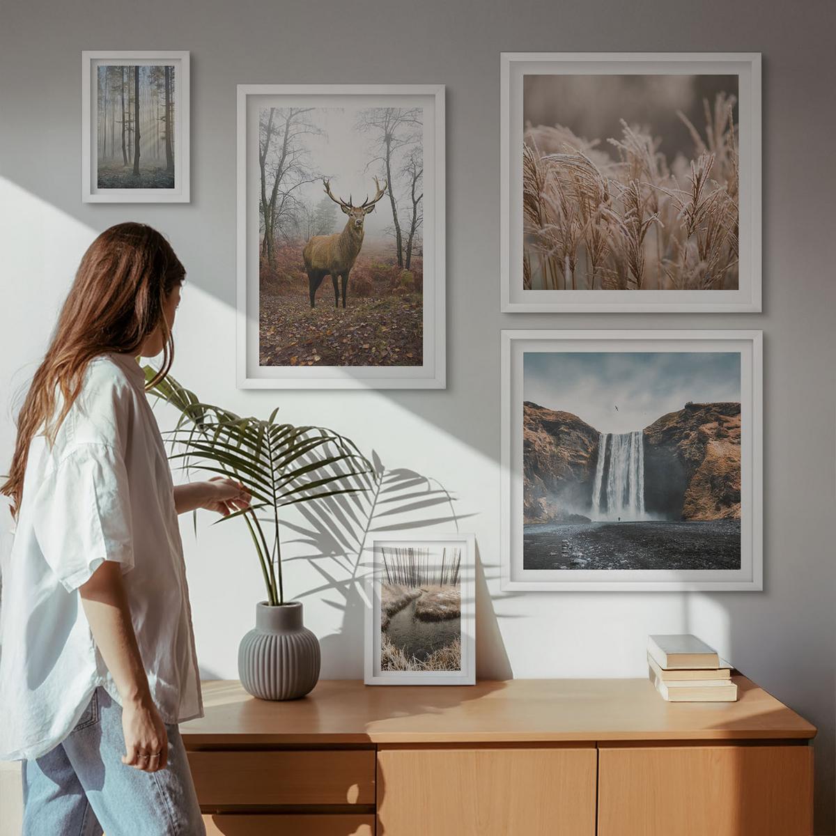 BILDER SET 5er Set - 50x50 cm & 20x30 cm & 40x60 cm Weißer Rahmen - Die charmanten Straßen der Hafenstädte - Weiß, Kunststoff (40/60cm) - TULUP