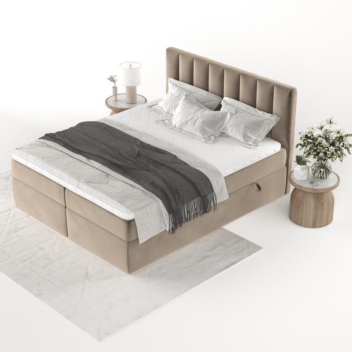 BOXBETT Bari 200/200 cm Taupe im Paros Stoff - Taupe, Holz/Holzwerkstoff (200/200cm) - AltaBeds