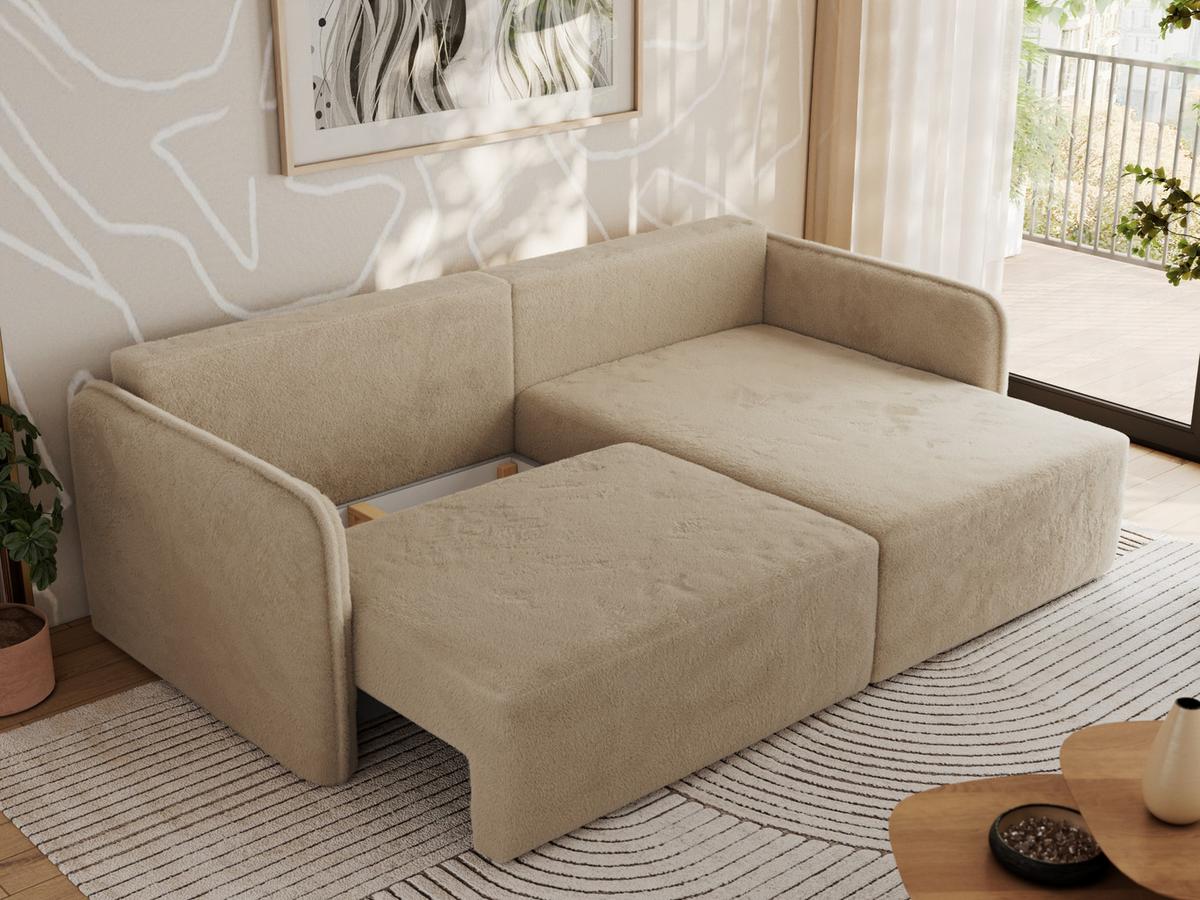 ECKSCHLAFSOFA MESTO L Beige Plüsch - rechts - Beige/Schwarz, Kunststoff/Textil (147/227cm) - MKS