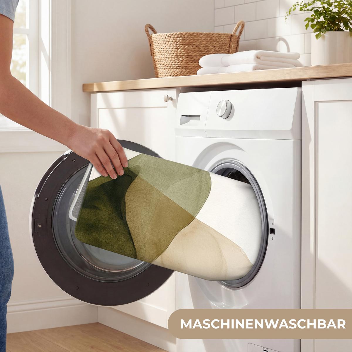 BADEMATTE Japandi - Abstrakt - Grün 60x120 cm - Grün, Textil (60/120cm) - OnlyWow