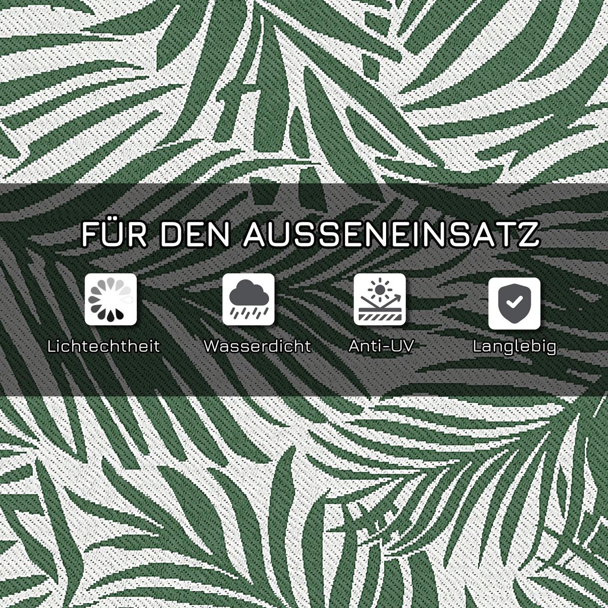 OUTDOOR Teppich Wendbares Wetterfest Outdoorteppich Carpet mit Blätter-Muster - Dunkelgrün, Kunststoff (243/152cm) - Outsunny