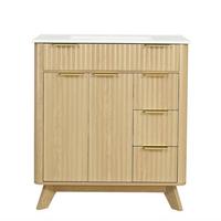WASCHTISCHUNTERSCHRANK Holzoptik Wellenmuster 3 Schubladen & Doppeltüren - Naturfarben, Holzwerkstoff (81/90/47cm) - Urban Meuble