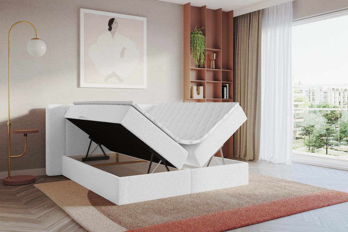 BOXBETT mit Matratze H3 - EVON - 180x200 cm Weiß - Weiß, Holzwerkstoff (180/200cm) - ALTDECOR