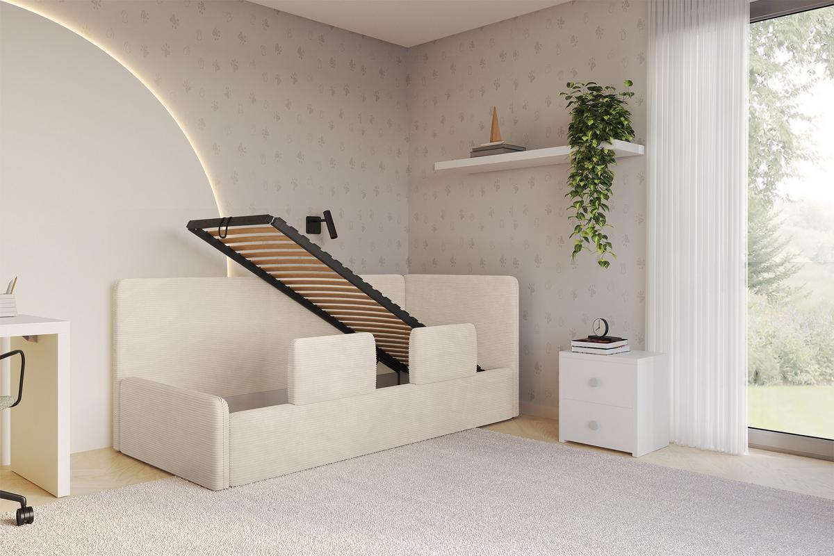 EINZELLBETT Jugendbett mit Bettkasten und Matratze H3/H4, Links - NORY 80x200 Beige - Creme, Holzwerkstoff/Textil (80/200cm) - ALTDECOR