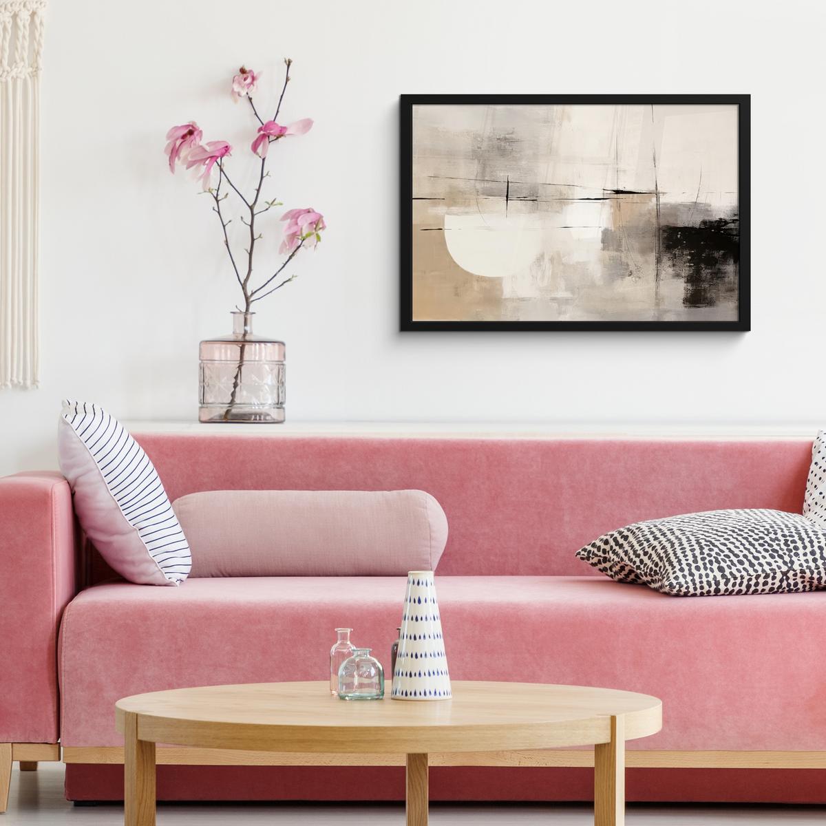 POSTER MIT RAHMENGERAHMTES BILD Abstrakt - Kunst - Grau 60x40 cm - Hellgrau, Papier (60/40cm) - MuchoWow