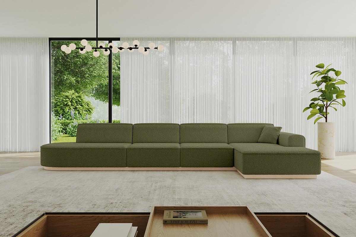 ECKSOFA Ottomane Rechts IREA-L3 - 412x165x80 cm Grün - Platinfarben, Holzwerkstoff/Textil (412/165cm) - ALTDECOR