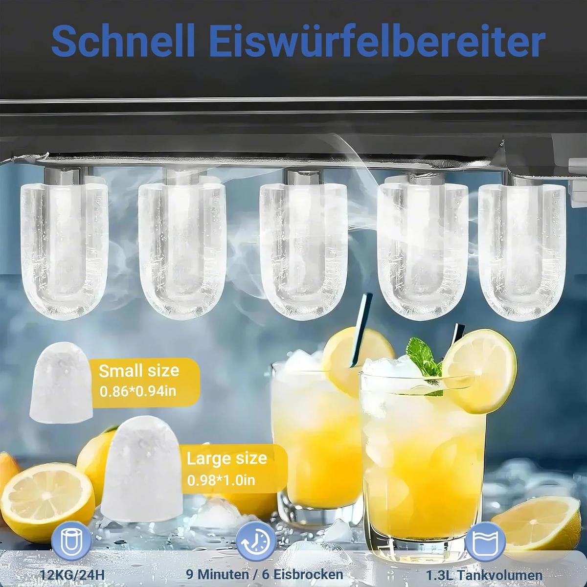EISWÜRFELMASCHINE Kühleis 1.3 L - Schwarz, Kunststoff (29.6/28.9/23.8cm) - Nettlife