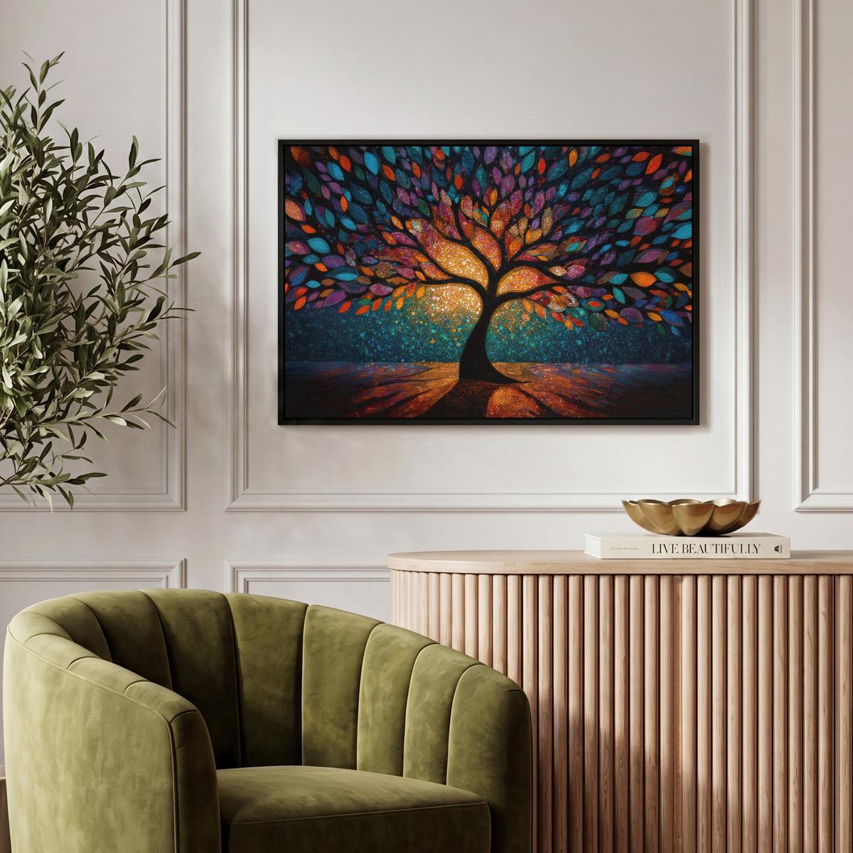 LEINWAND Bilder mit Rahmen - Mosaik - Bunt - Baum - Äste - 60x40 - Multicolor, Textil (60/40cm) - MuchoWow