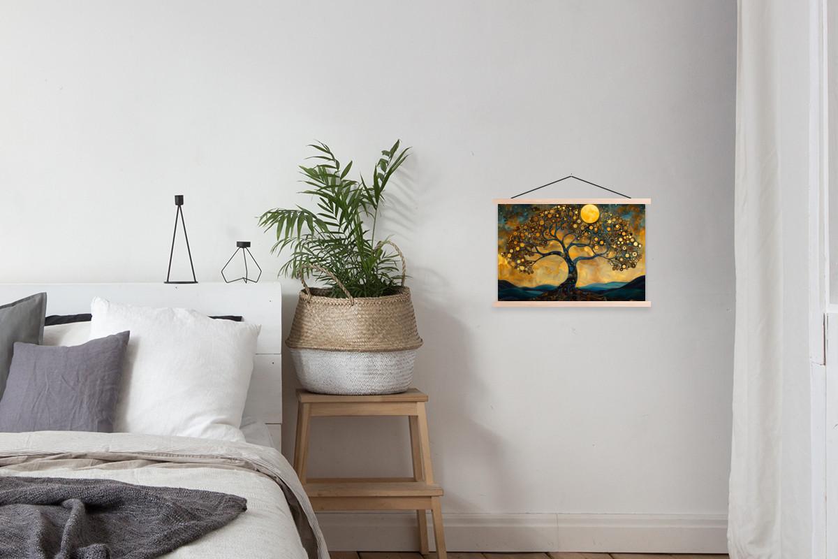 POSTER MIT MAGNETLEISTEN Baum - Mond - Blumen - Gold - Kunst Wandbilder 60x40 cm - Orange, Textil (60/40/0.15cm) - MuchoWow
