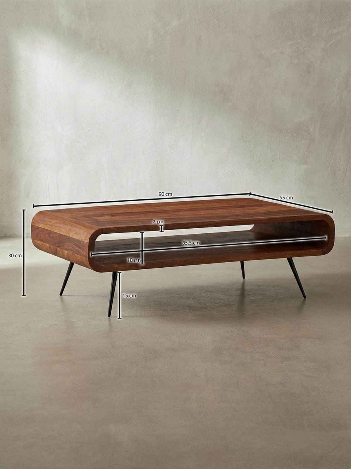WOHNZIMMERTISCH Massivholz Sheesham, Modernes Design mit Staufach - Schwarz/Braun, Holz/Metall (55/90/30cm) - KADIMA DESIGN