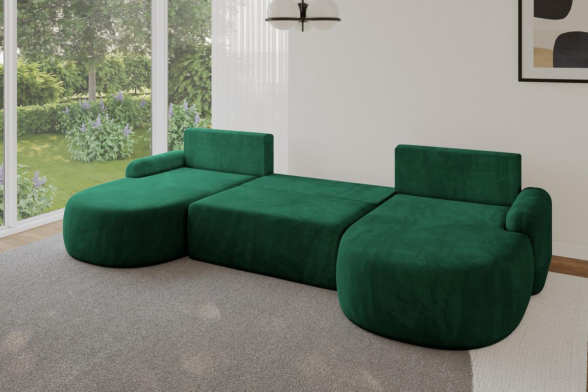 WOHNLANDSCHAFT mit Schlaffunktion und Bettkasten LIRA-U - 335x172x89 Grün - Grün, Holzwerkstoff/Textil (335/89/172cm) - ALTDECOR
