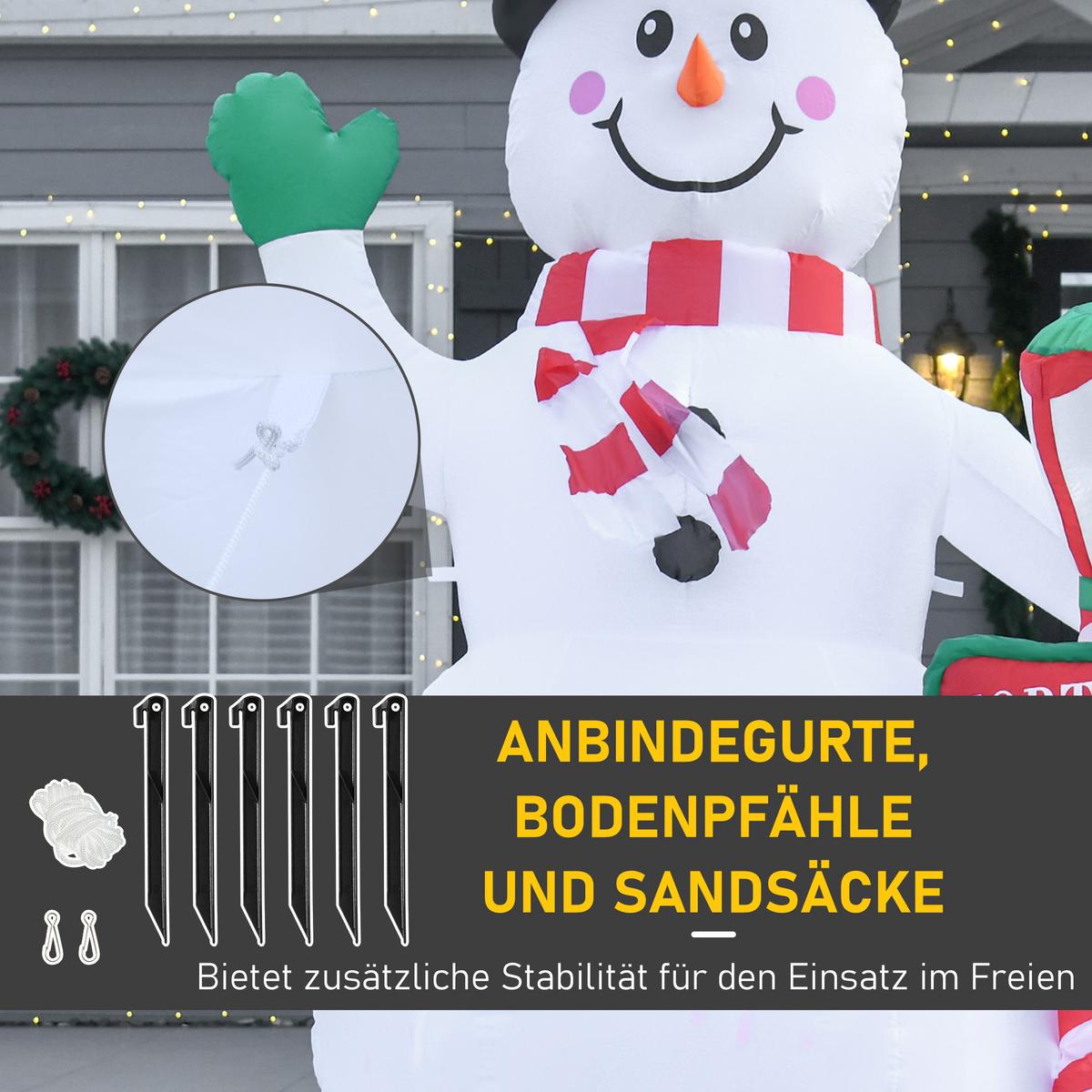 AUFBLASBAR Weihnachtsdeko 2,4 m Schneemann mit LED-Beleuchtung Gartendeko - Weiß, Kunststoff (103/240/164cm) - HOMCOM