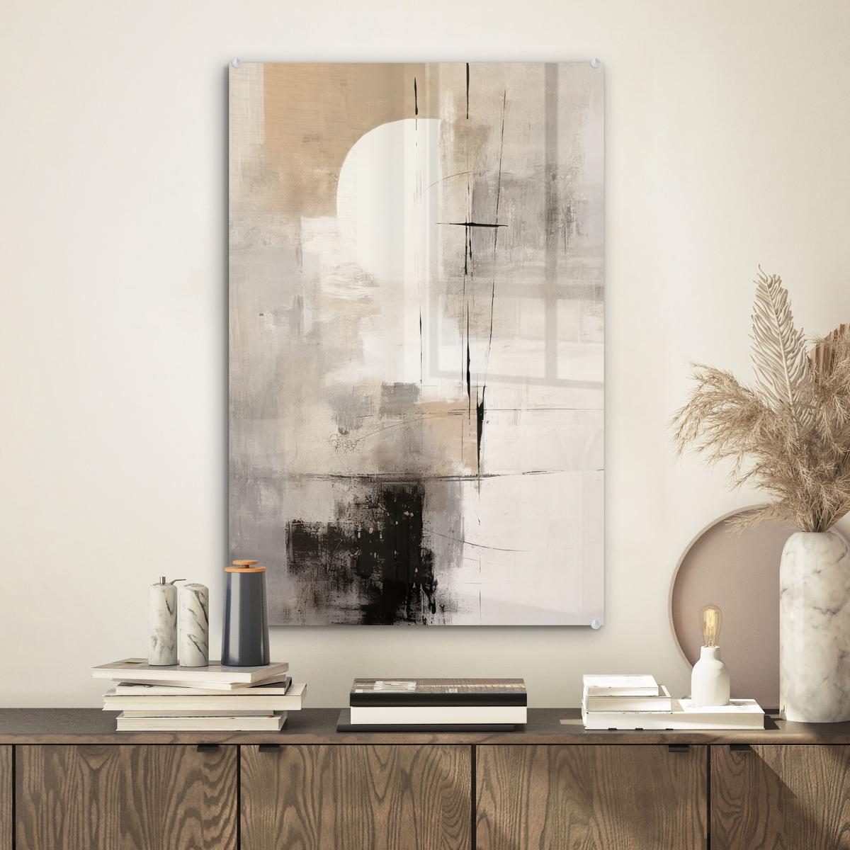 ACRYLGLASBILD Abstrakt - Kunst - Grau Wanddeko Wohnzimmer 40x60 cm - Hellgrau, Glas (40/60cm) - MuchoWow