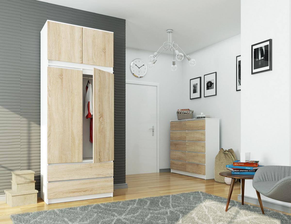 KLEIDERSCHRANK Weiß, Eiche Sonoma 234/90/51 - Weiß, Holzwerkstoff (90/234/51cm) - RAUMHIRSCH FURNITURE
