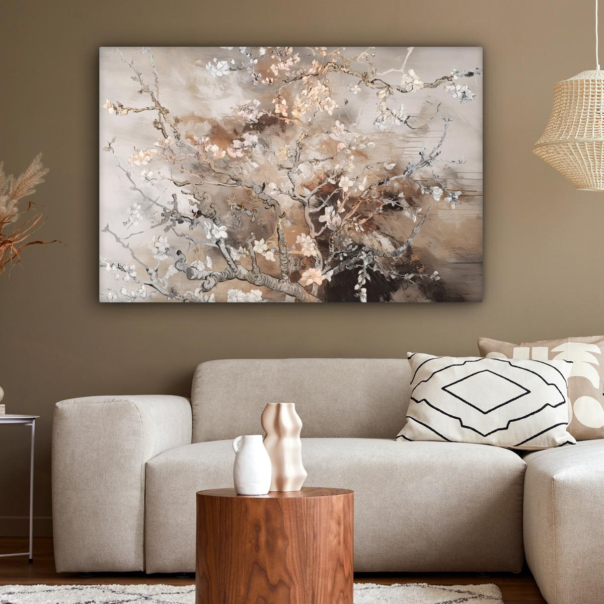 LEINWANDBILD Mandelblüte - Kunst - Van Gogh - Beige - Abstrakt Groß 140x90 cm - Braun, Textil (140/90cm) - MuchoWow