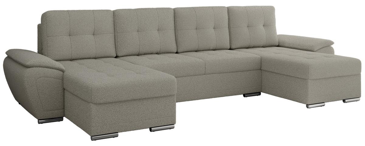 WOHNLANDSCHAFT UMBRIA U Hellgrau Boucle - Hellgrau/Grau, Textil/Metall (336/85/157cm) - MKS