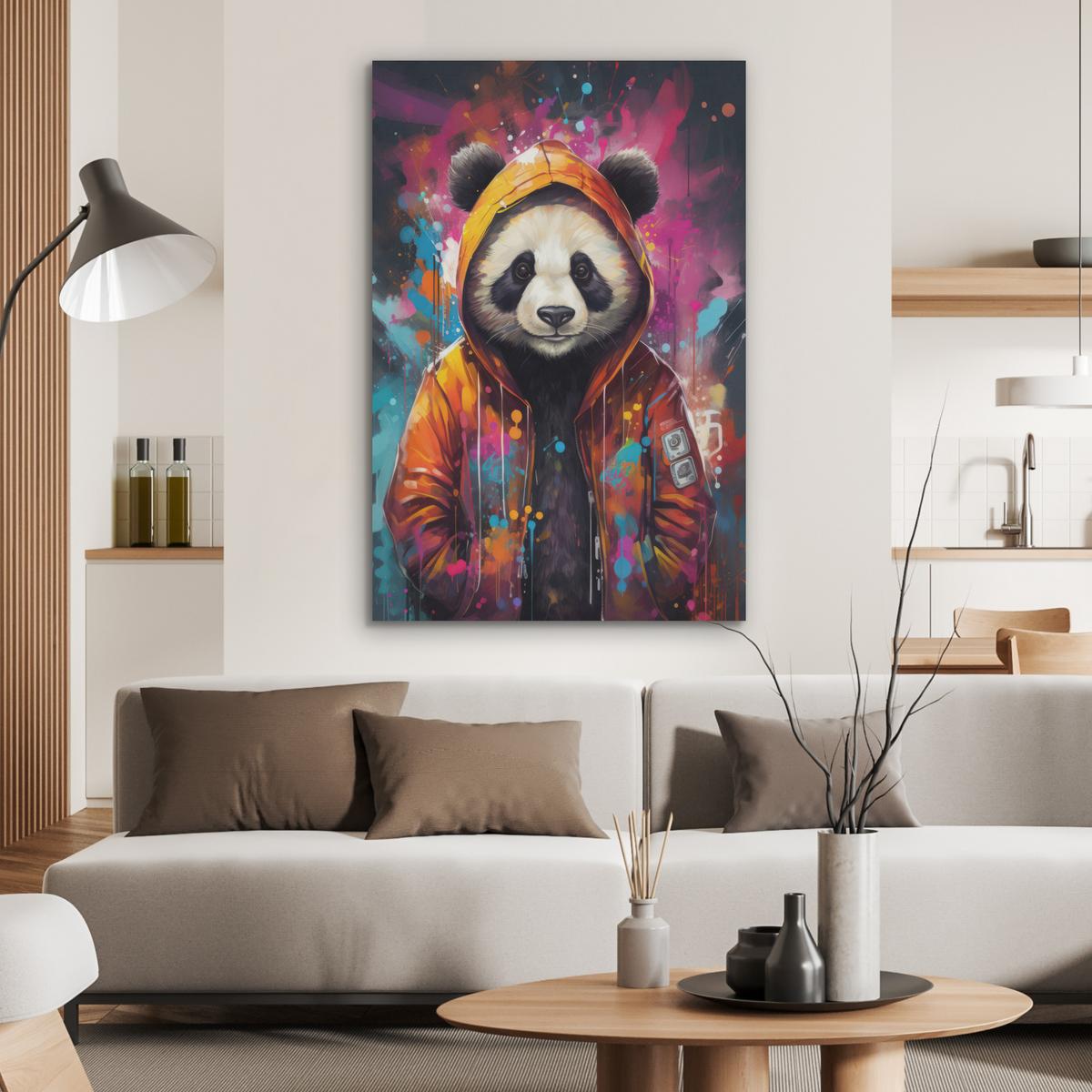 AKUSTIKBILD Panda - Jacke - Graffiti - Orange Wanddeko 70x100 cm - Orange, Kunststoff (70/100/0.9cm) - MuchoWow