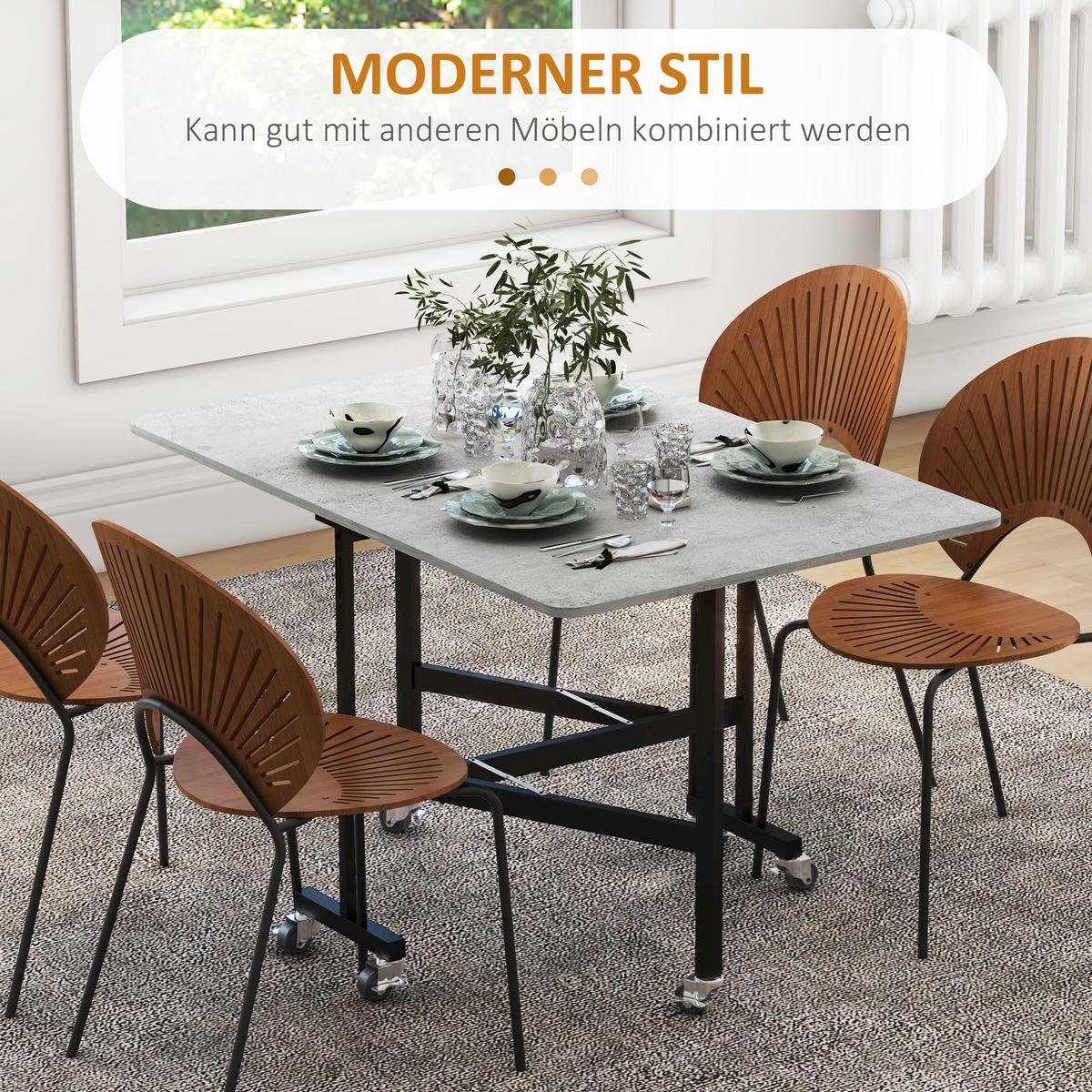 ESSTISCH, Küchentisch mit Rollen, Klapptisch für 4-6 Personen, für Küche, Grau - Schwarz/Grau, Holzwerkstoff/Metall (120/80/73cm) - HOMCOM