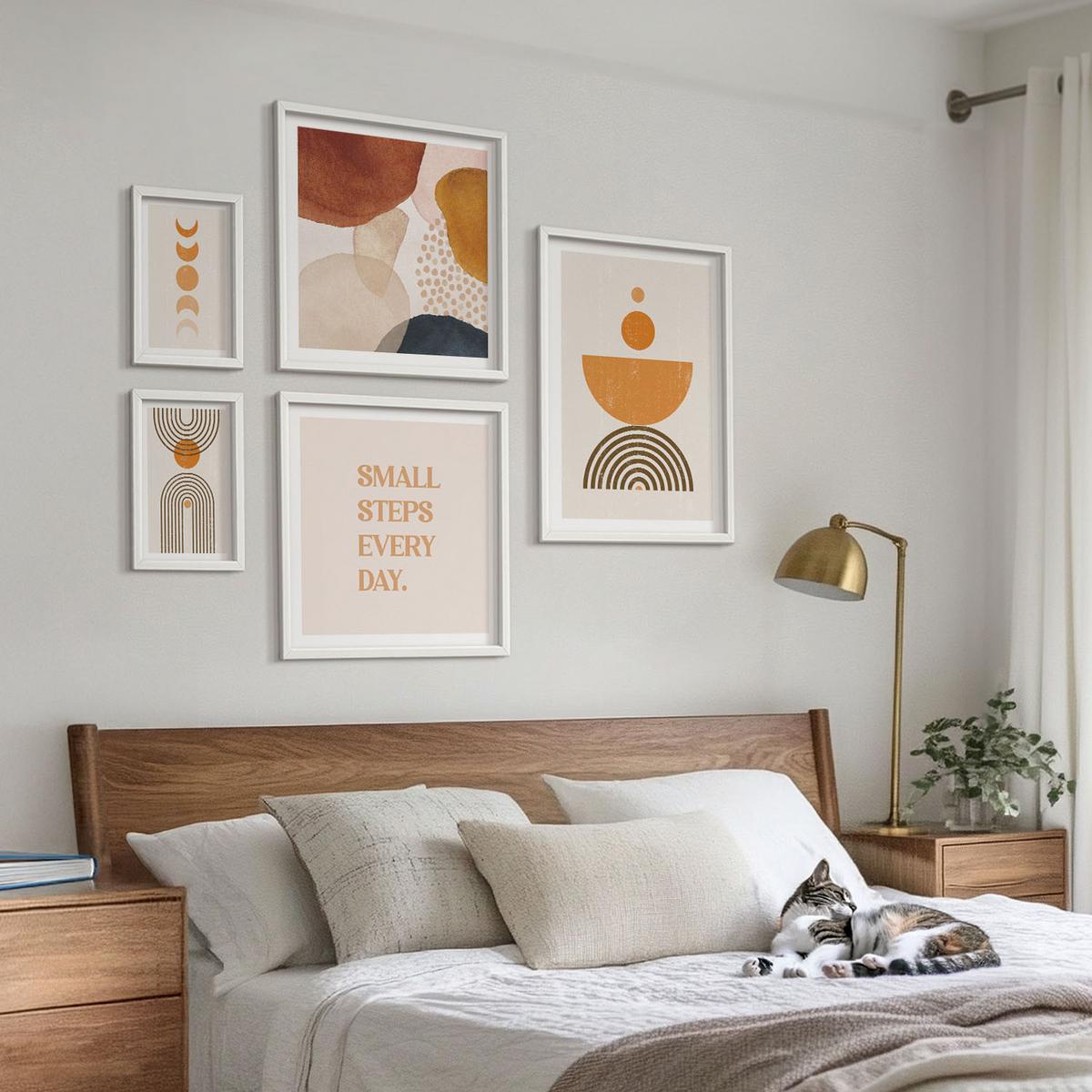 BILDER SET 5er Set - 50x50 cm & 20x30 cm & 40x60 cm Weißer Rahmen - Boho-minimalistische Dekorationen - Weiß, Kunststoff (40/60cm) - TULUP