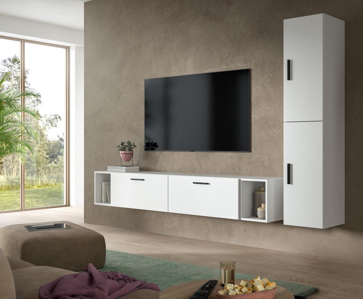 WOHNWAND weiß 249 x 184 cm, Wohnkombination hängend / stehend - Schwarz/Weiß, Holzwerkstoff/Kunststoff (249/184/34cm) - Inn.Furn