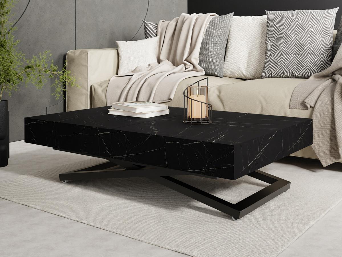 COUCHTISCH Cavetta X höhenverstellbar ausziehbar, Marmor Schwarz 120-200/80/27-76 cm - Anthrazit/Schwarz, Holzwerkstoff/Metall (80/120/76cm) - WFL GROUP