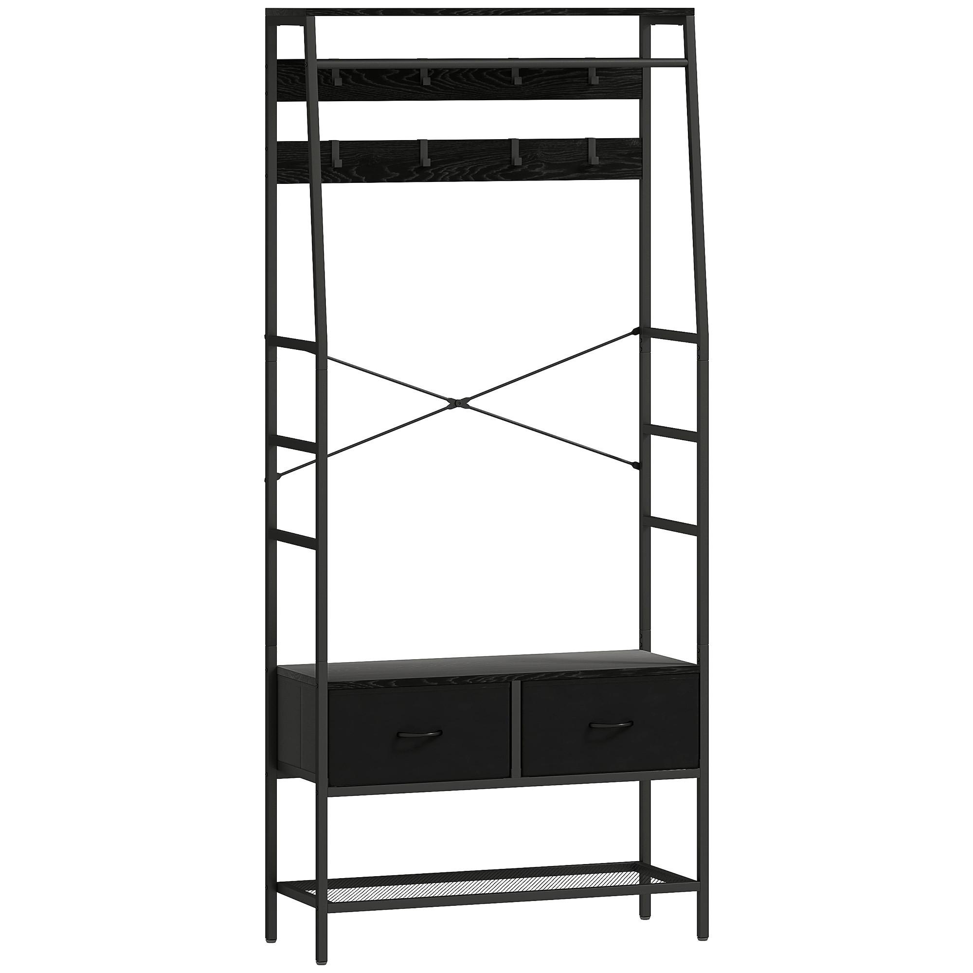 GARDEROBENSTÄNDER, Kleiderständer mit Schuhregal, 2 Schubladen, Garderobe - Schwarz, Holzwerkstoff (30/180.5/80cm) - HOMCOM