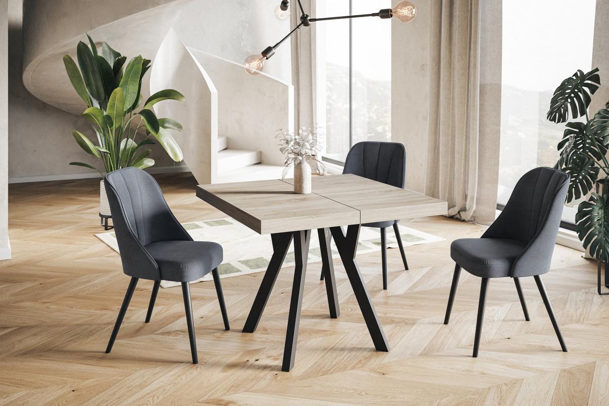 QUADRATISCHER Esstisch ausziehbar – Moderner Wohnzimmertisch und Küchentisch – Tisch mit Holzbeinen, Durchmesser 100 cm - 200 cm - Farbe Sonoma - Schwarz/Braun, Holzwerkstoff (100/100/77cm) - Alpi-Möbel
