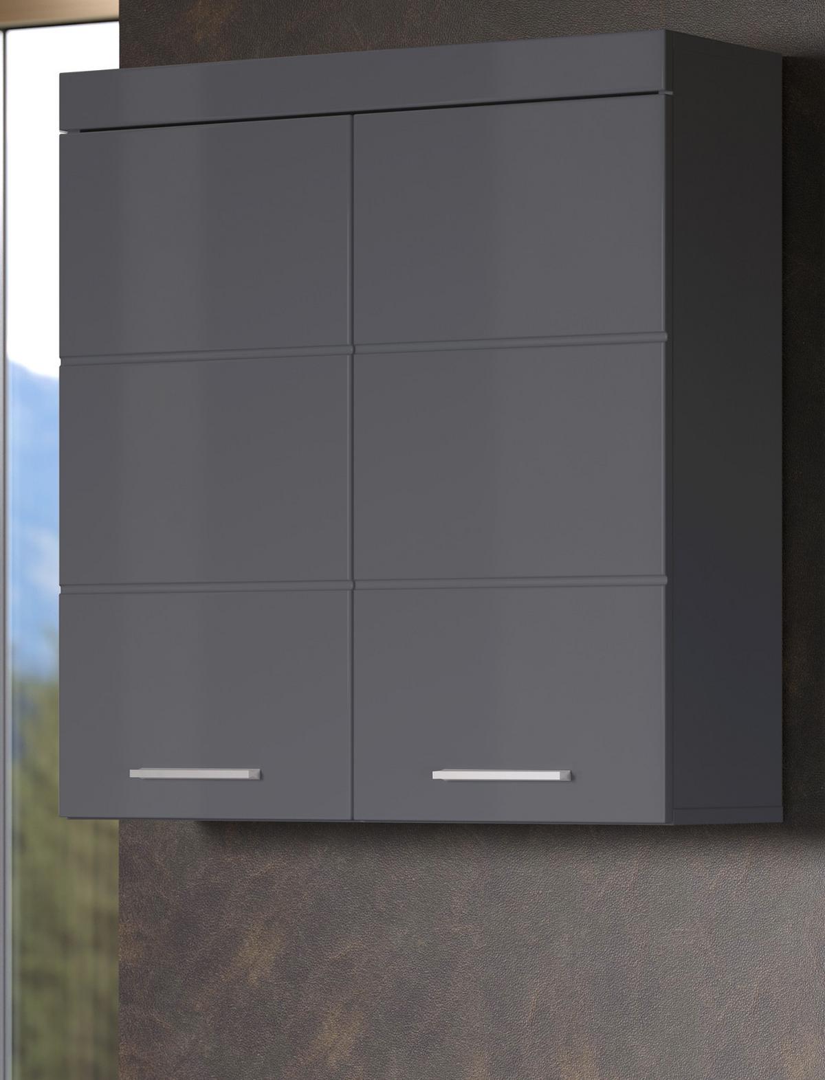 HÄNGESCHRANK grau Hochglanz 73 x 77 cm, Badschrank 2-türig hängend - Grau, Holzwerkstoff/Kunststoff (73/77/23cm) - Top.Furn