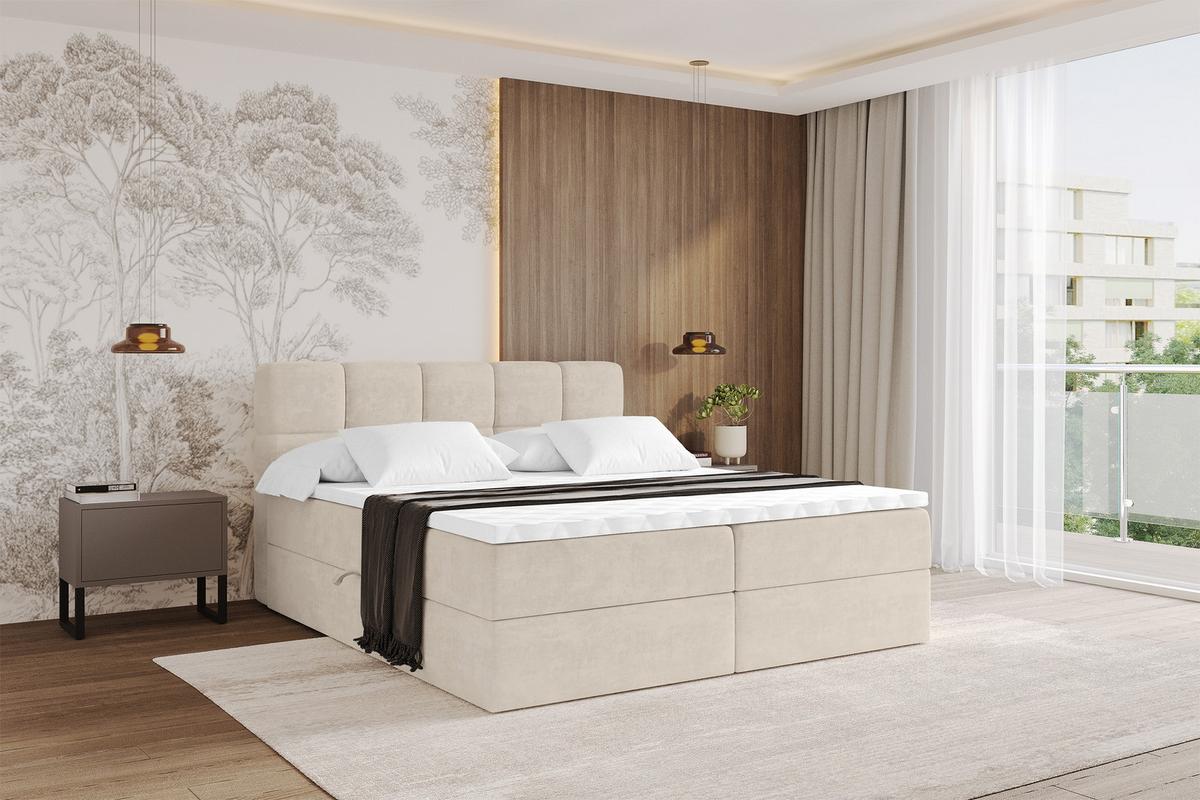 BOXBETT mit Matratze H3 - FAMA - 160x200 cm Beige Monolith - Sahara, Holzwerkstoff (160/200cm) - ALTDECOR