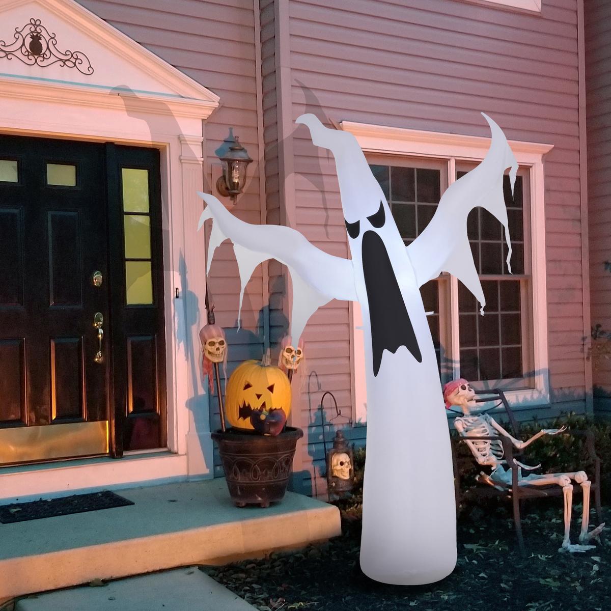 HALLOWEEN Dekoration Selbstaufblasendes Spuk Gespenst Geist LED Beleuchtet Weiß - Weiß, Kunststoff (30/180/130cm) - HOMCOM
