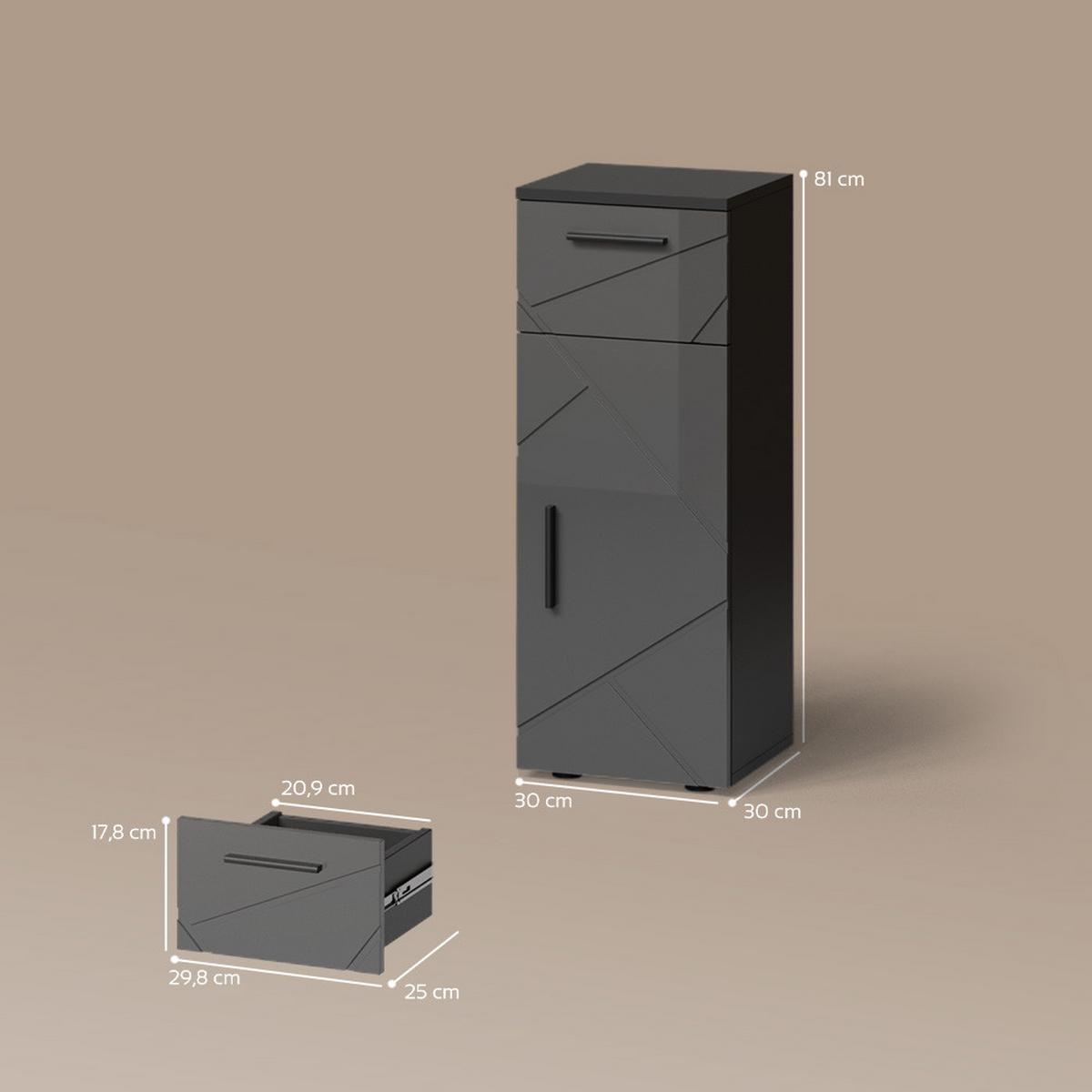 MIDISCHRANK Ronco Anthrazit Hochglanz 30 x 81 cm - Schwarz Hochglanz, Holzwerkstoff (30/81/30cm) - Livinity®