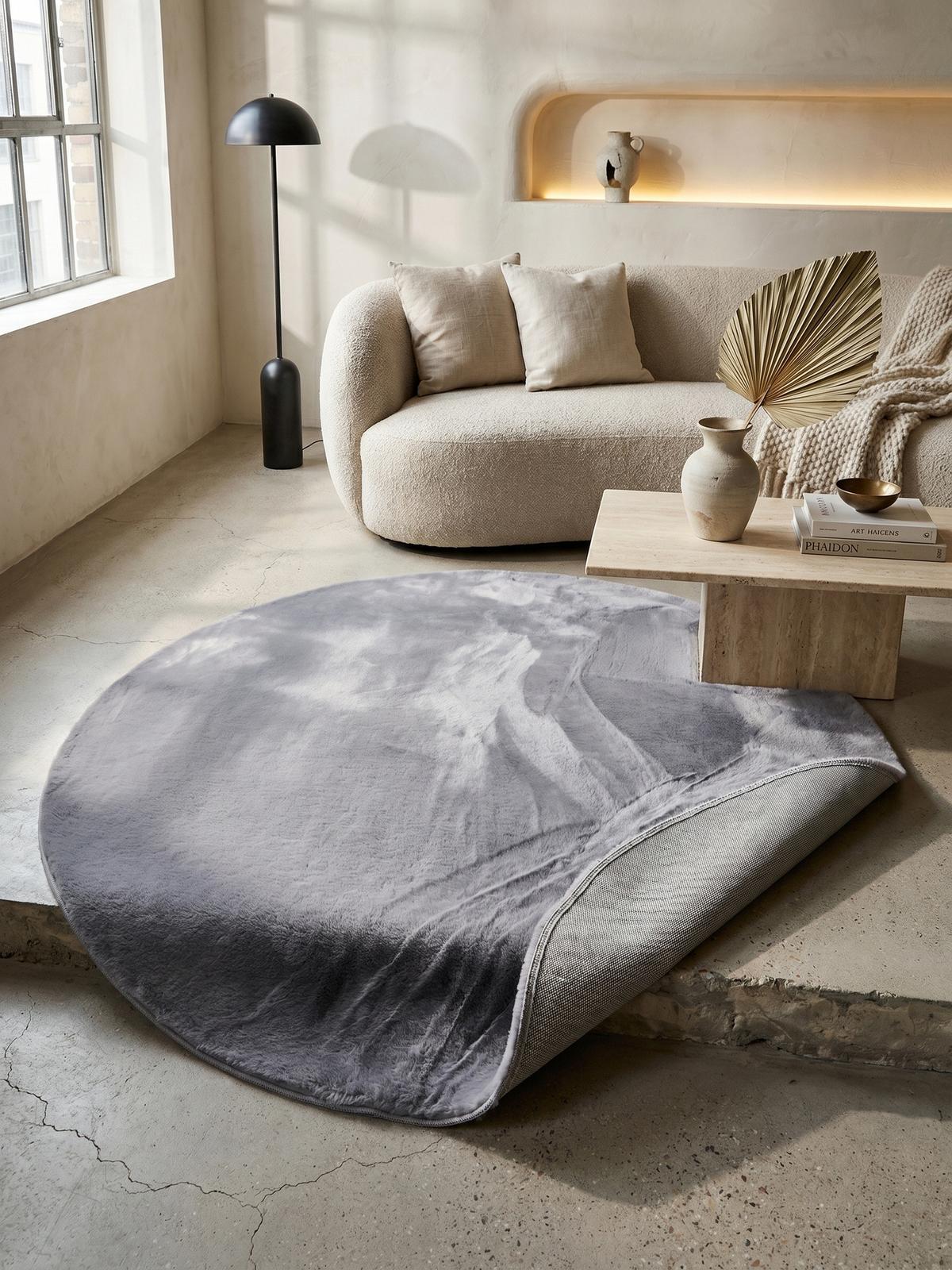 KURZFLORTEPPICH Waschbar NECKAR, einfarbig, aus Polyester, Grau, Ø 160 cm - Grau, Textil (160/160cm) - KADIMA DESIGN