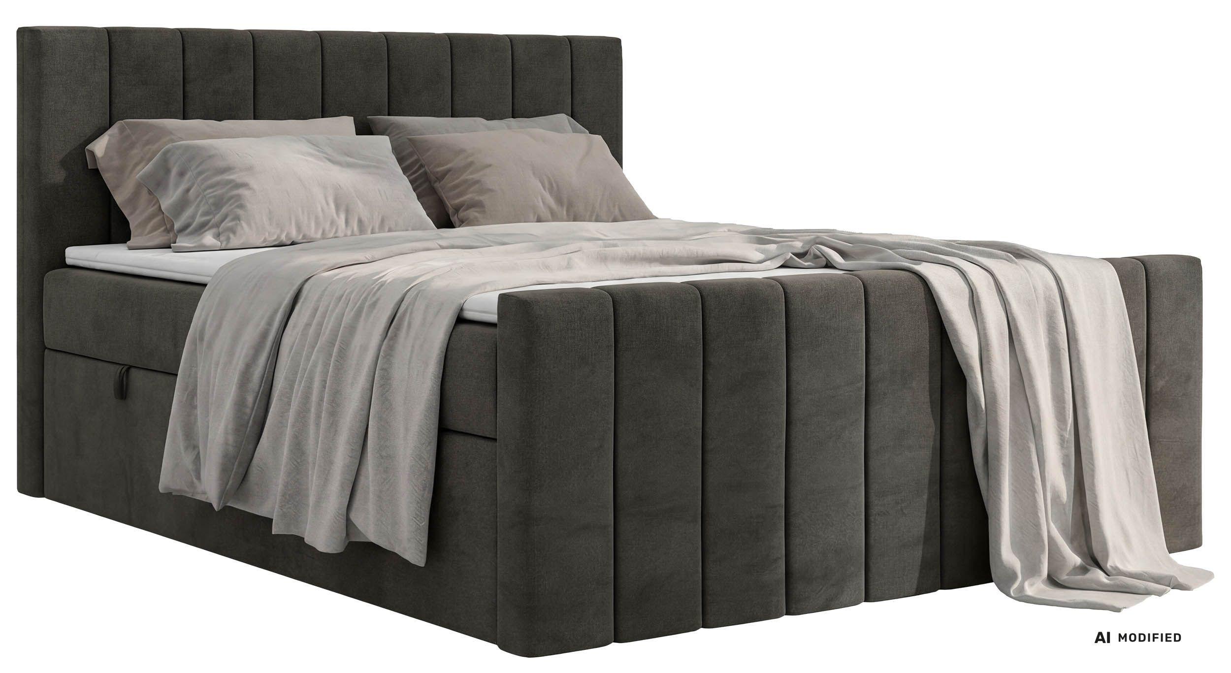 BOXBETT ALVER DUO 140/200 - Dunkelgrau Velvet - Topper T25 - H3 - Dunkelgrau/Schwarz, Kunststoff/Textil (140/200cm) - MKS