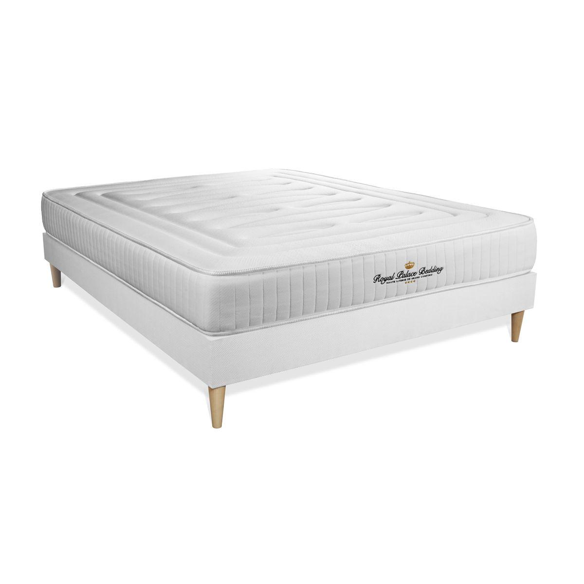 BETT Nottingham Memory-Schaum 160 x 200 cm h3 - Kit Bettgestell Weiß - Mit Kissen und Bettdecke - Beige/Weiß, Karton/Holz (160/200cm) - ROYAL PALACE BEDDING