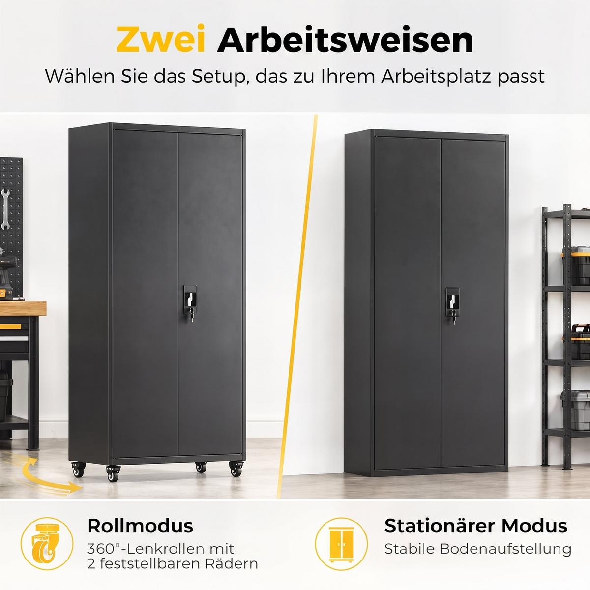 METALL-AUFBEWAHRUNGSSCHRANK Stahl Schwarz - Schwarz, Metall (40/180/80cm) - HOMCOM