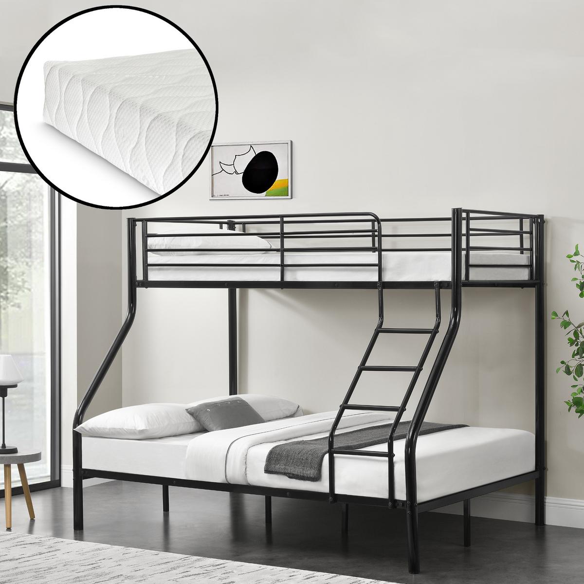 ETAGENBETT Sortland mit Matratze - Schwarz, Textil/Metall (140/200cm) - [neu.haus]