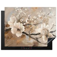 HERDABDECKPLATTE Blumen - Abstrakt - Gemalt - Beige Induktionsmatte 77x59 cm - Kaschmir, Kunststoff (77/59/0.2cm) - MuchoWow