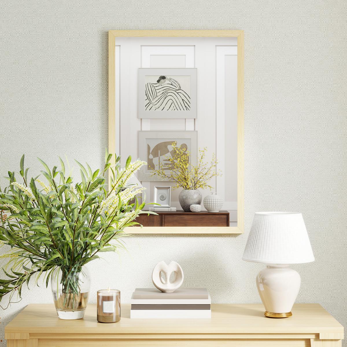 RECHTECKIG Spiegel Dekorativ 40 x 60 cm - Naturfarben, Holzwerkstoff (2/60/40cm) - HOMCOM