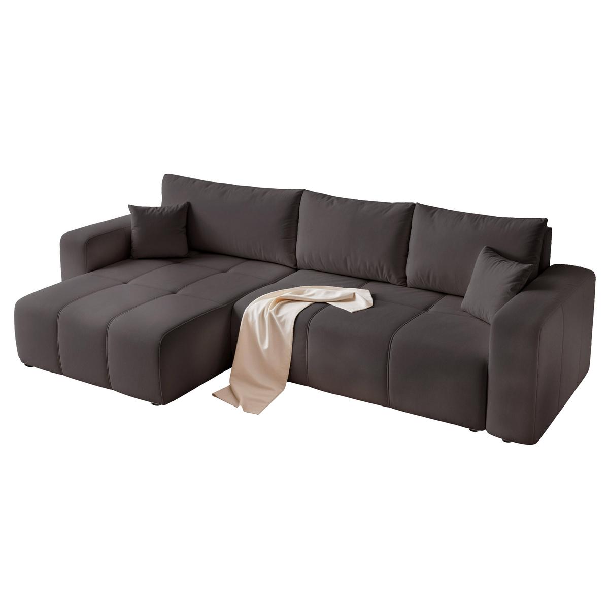 ECKSOFA XL Velours mit Bettkasten und Schlaffunktion - Schwarz, Holzwerkstoff/Textil (278/145cm) - Idohome