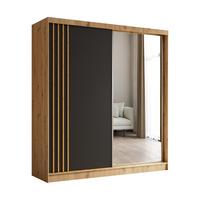 KLEIDERSCHRANK mit Spiegel-Schiebetüren und Aluminium-Leisten - NALLA - 200 cm Artisan+Schwarz+Artisan - Graphitfarben/Eiche Artisan, Holzwerkstoff (200/216/61cm) - ALTDECOR