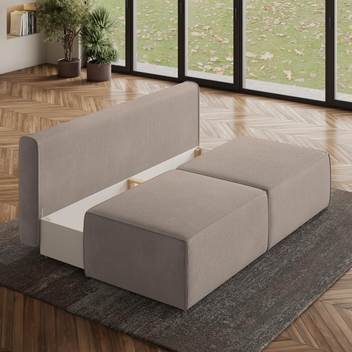 ECKSOFA VARNA P Beige Kordstoff mit Schlaffunktion - Beige/Grau, Holz/Kunststoff (196/158cm) - MASSENO