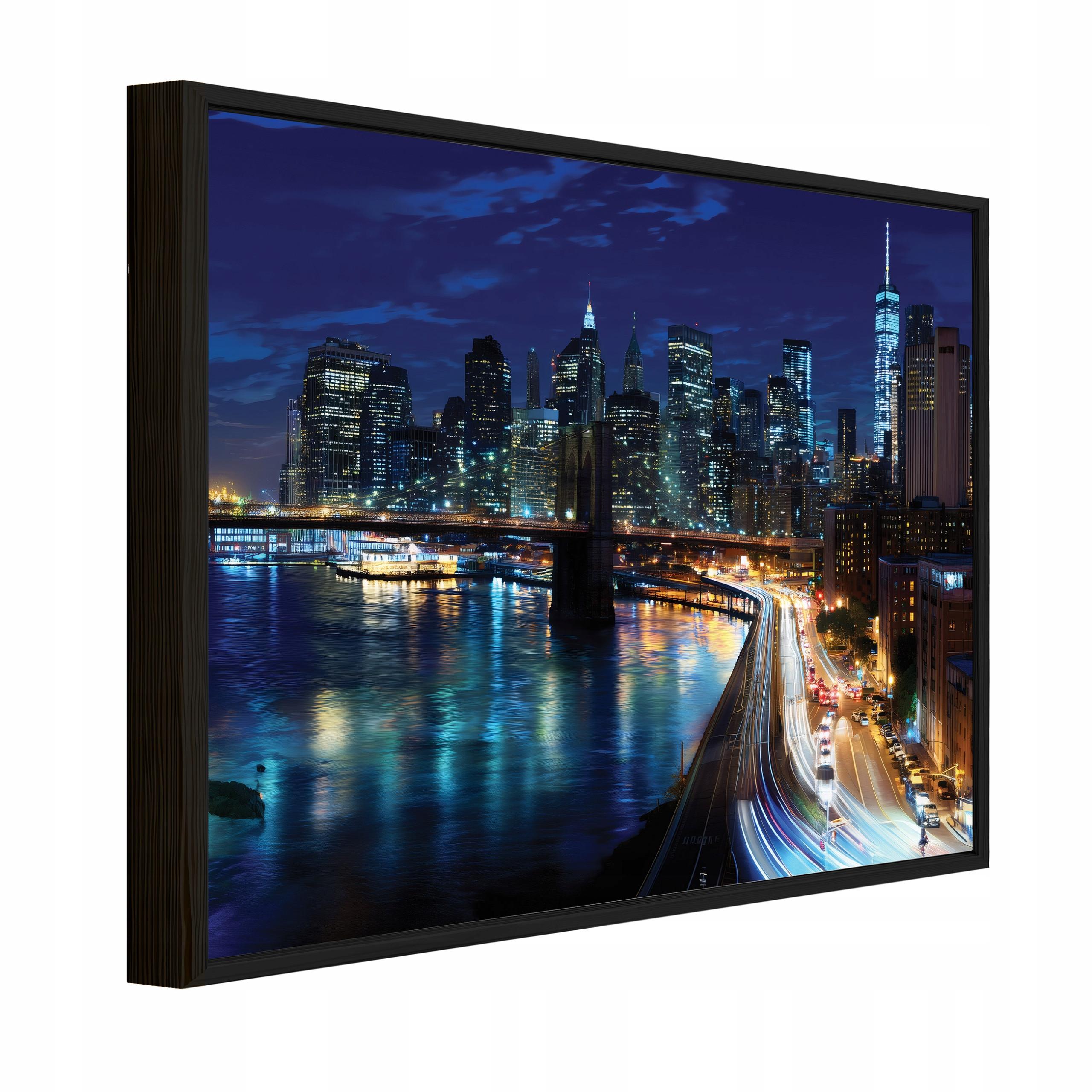 BILDER mit Rahmen Stadt Panorama Blau 120x80 cm - Multicolor, Holzwerkstoff (120/80cm) - Wallarena